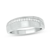 Thumbnail Image 1 of Now + Forever Men’s Round-Cut Diamond Arched Row Wedding Band 1/4 ct tw 10K White Gold