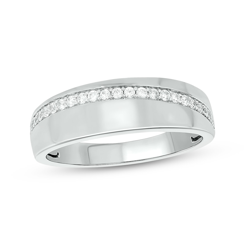 Main Image 1 of Now + Forever Men’s Round-Cut Diamond Arched Row Wedding Band 1/4 ct tw 10K White Gold