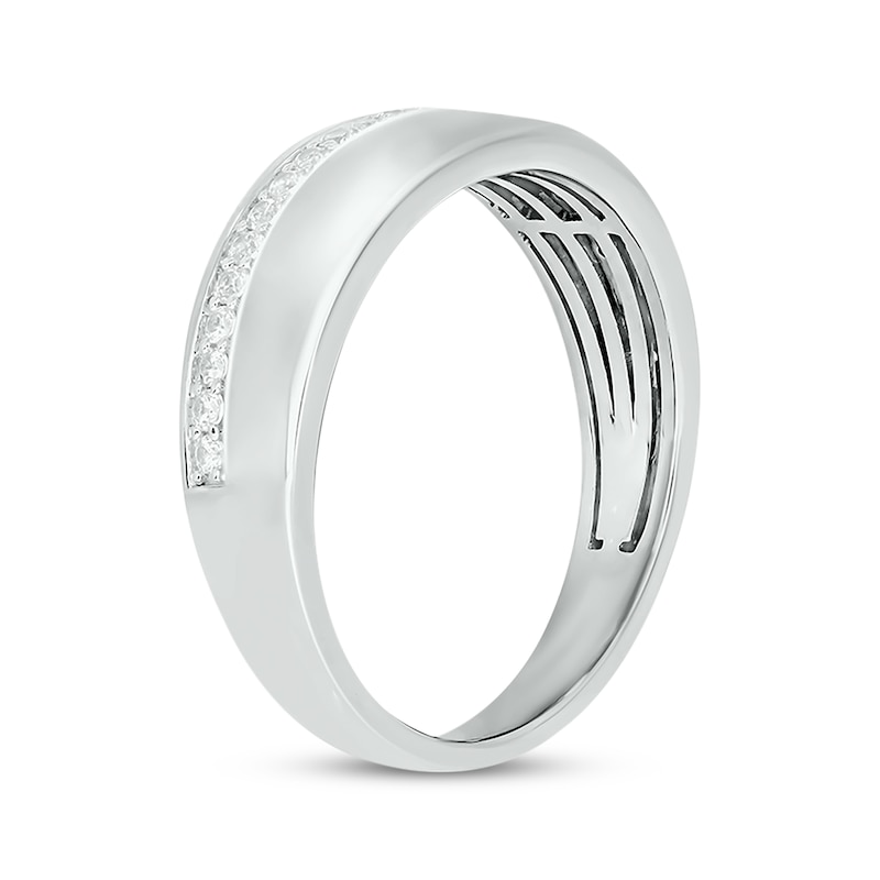 Main Image 2 of Now + Forever Men’s Round-Cut Diamond Arched Row Wedding Band 1/4 ct tw 10K White Gold