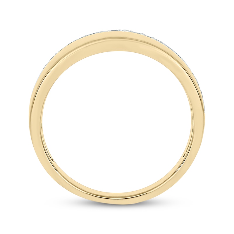 Main Image 3 of Now + Forever Men’s Round-Cut Diamond Arched Row Wedding Band 1/4 ct tw 10K Yellow Gold