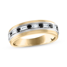 Now + Forever Men's Square-Cut Black & Baguette-Cut White Diamond Wedding Band 1/2 ct tw 10K Two-Tone Gold