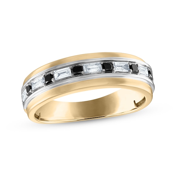 Now + Forever Men's Square-Cut Black & Baguette-Cut White Diamond Wedding Band 1/2 ct tw 10K Two-Tone Gold