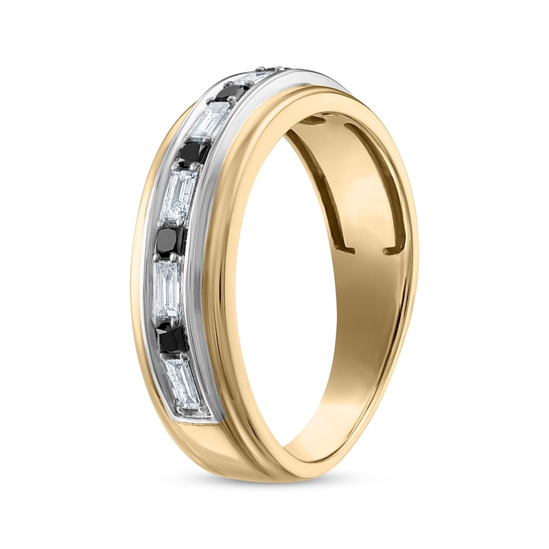 Main Image 2 of Now + Forever Men's Square-Cut Black & Baguette-Cut White Diamond Wedding Band 1/2 ct tw 10K Two-Tone Gold