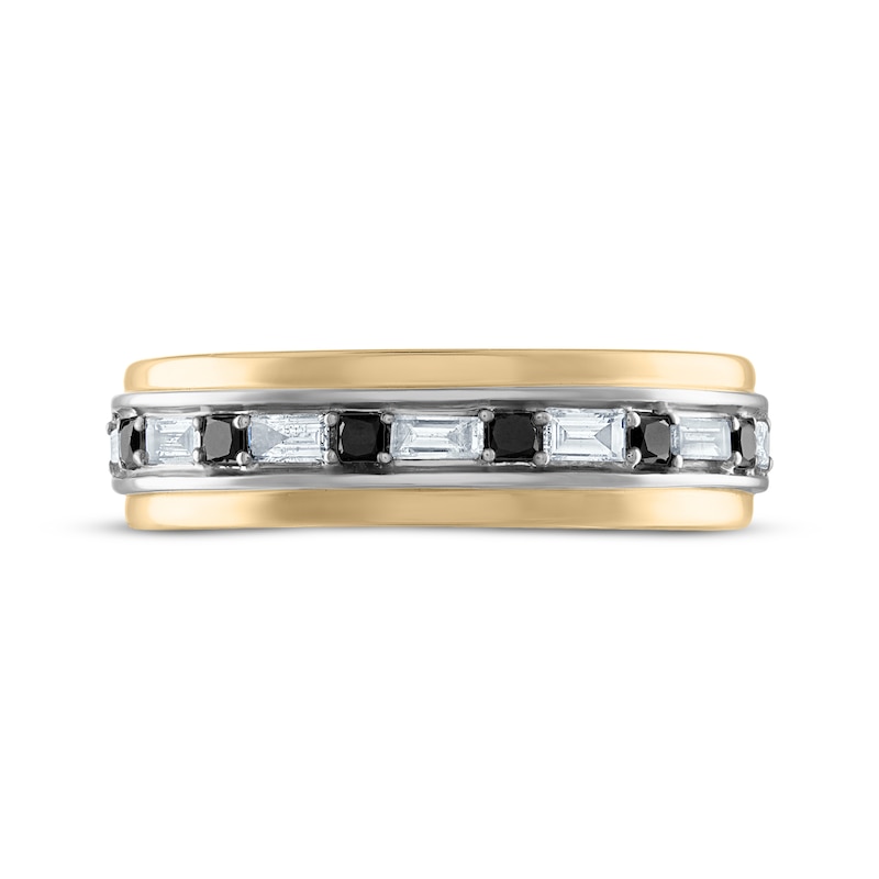 Main Image 3 of Now + Forever Men's Square-Cut Black & Baguette-Cut White Diamond Wedding Band 1/2 ct tw 10K Two-Tone Gold