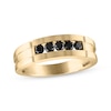 Thumbnail Image 0 of Men's Black Diamond Satin-Finish Wedding Band 1/2 ct tw 10K Yellow Gold