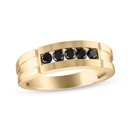 Now + Forever Men's Black Diamond Satin-Finish Wedding Band 1/2 ct tw 10K Yellow Gold