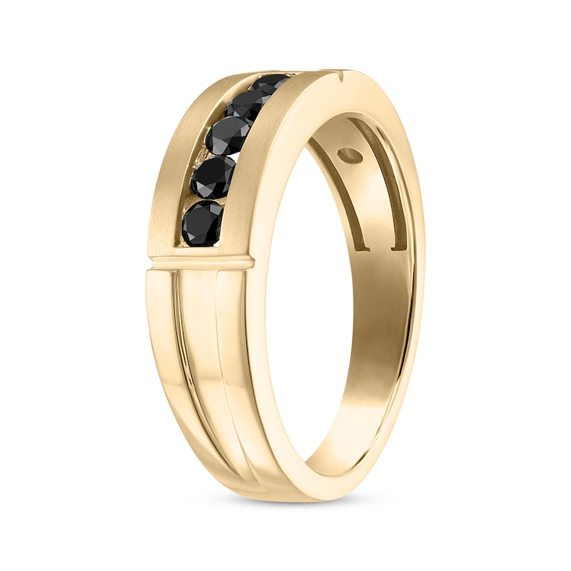 Main Image 2 of Now + Forever Men's Black Diamond Satin-Finish Wedding Band 1/2 ct tw 10K Yellow Gold