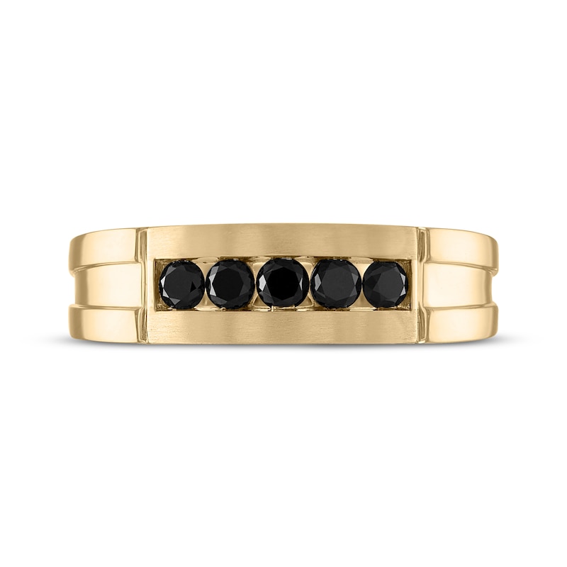 Main Image 3 of Now + Forever Men's Black Diamond Satin-Finish Wedding Band 1/2 ct tw 10K Yellow Gold