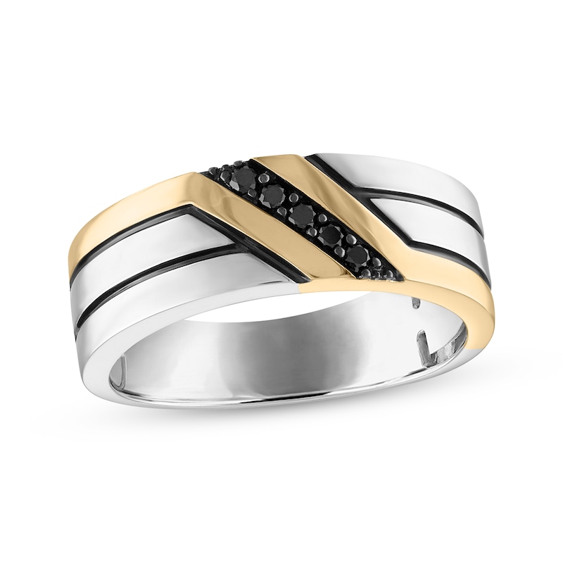 Main Image 1 of Now + Forever Men's Black Diamond Diagonal Wedding Band 1/8 ct tw 10K Two-Tone Gold