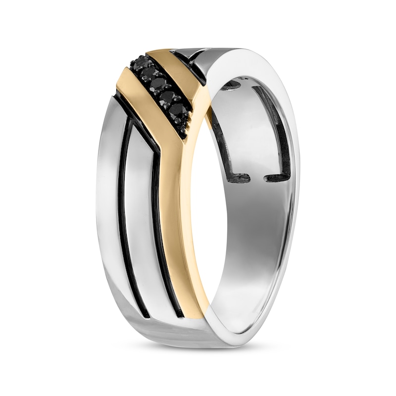Main Image 2 of Now + Forever Men's Black Diamond Diagonal Wedding Band 1/8 ct tw 10K Two-Tone Gold