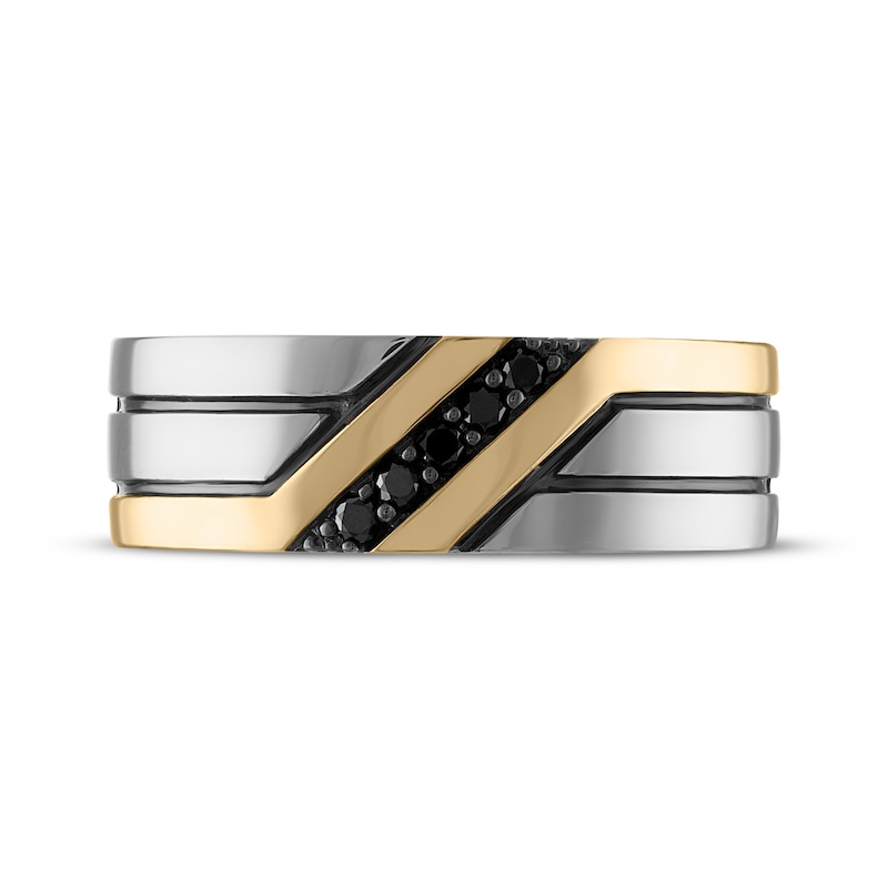 Main Image 3 of Now + Forever Men's Black Diamond Diagonal Wedding Band 1/8 ct tw 10K Two-Tone Gold
