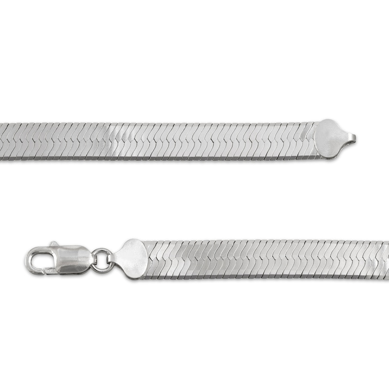Main Image 3 of Diamond-Cut Herringbone Chain Necklace 9mm Solid Sterling Silver 20&quot;