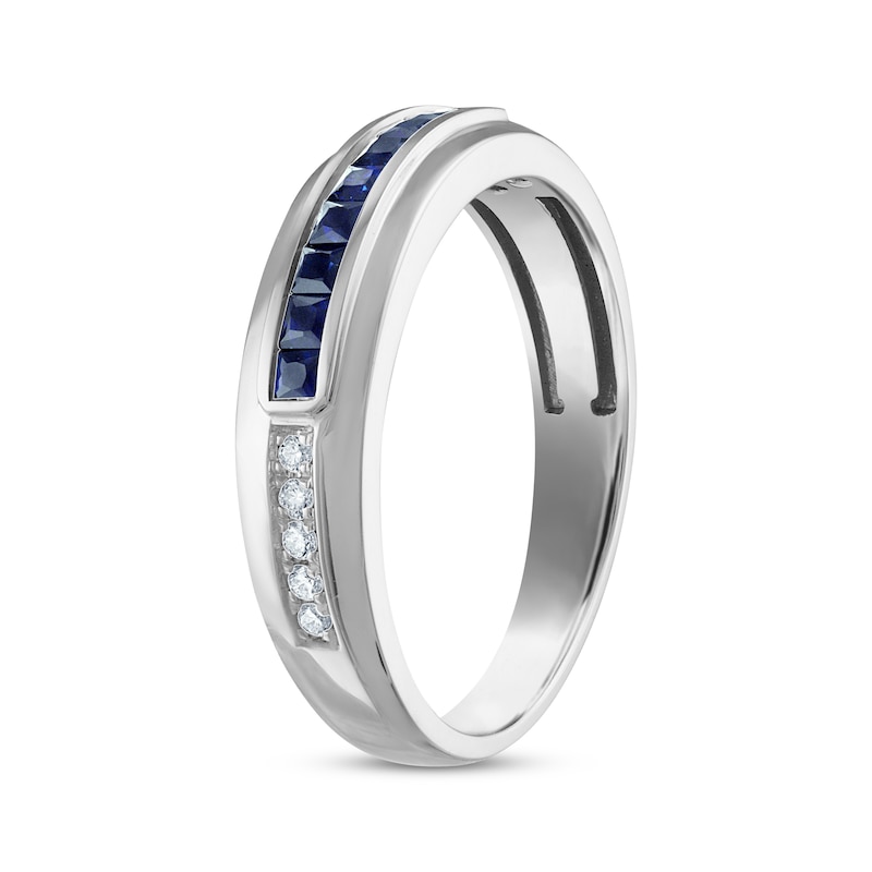Main Image 2 of Now + Forever Men's Square-Cut Blue Sapphire & Diamond Wedding Band 1/10 ct tw 10K White Gold