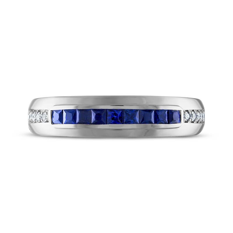 Main Image 3 of Now + Forever Men's Square-Cut Blue Sapphire & Diamond Wedding Band 1/10 ct tw 10K White Gold