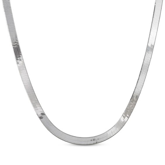 Solid Diamond-Cut Herringbone Chain Necklace 7.1mm Sterling Silver 20"