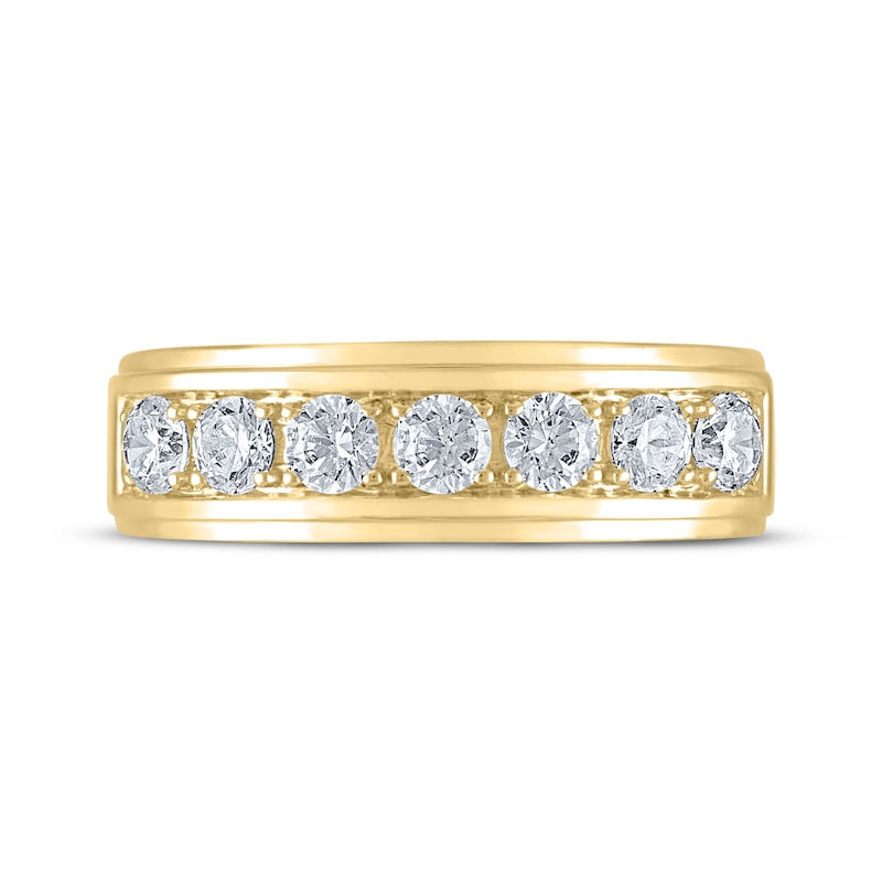 Main Image 3 of Men's THE LEO Diamond Wedding Band 1 ct tw Round-cut 14K Yellow Gold