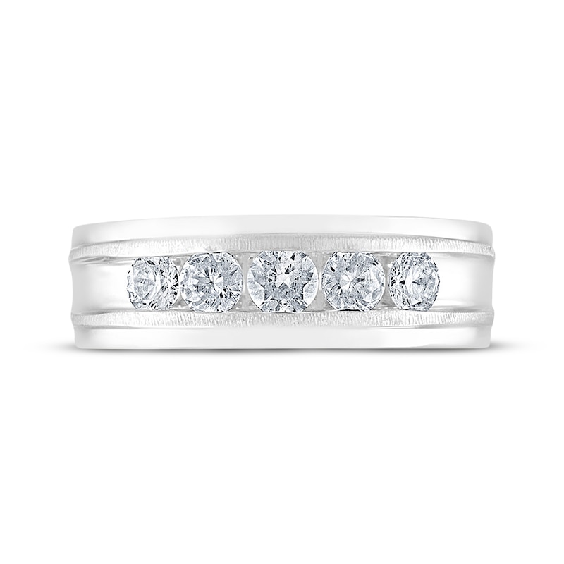 Main Image 3 of Men's THE LEO Diamond Wedding Band 1 ct tw Round-cut 14K White Gold