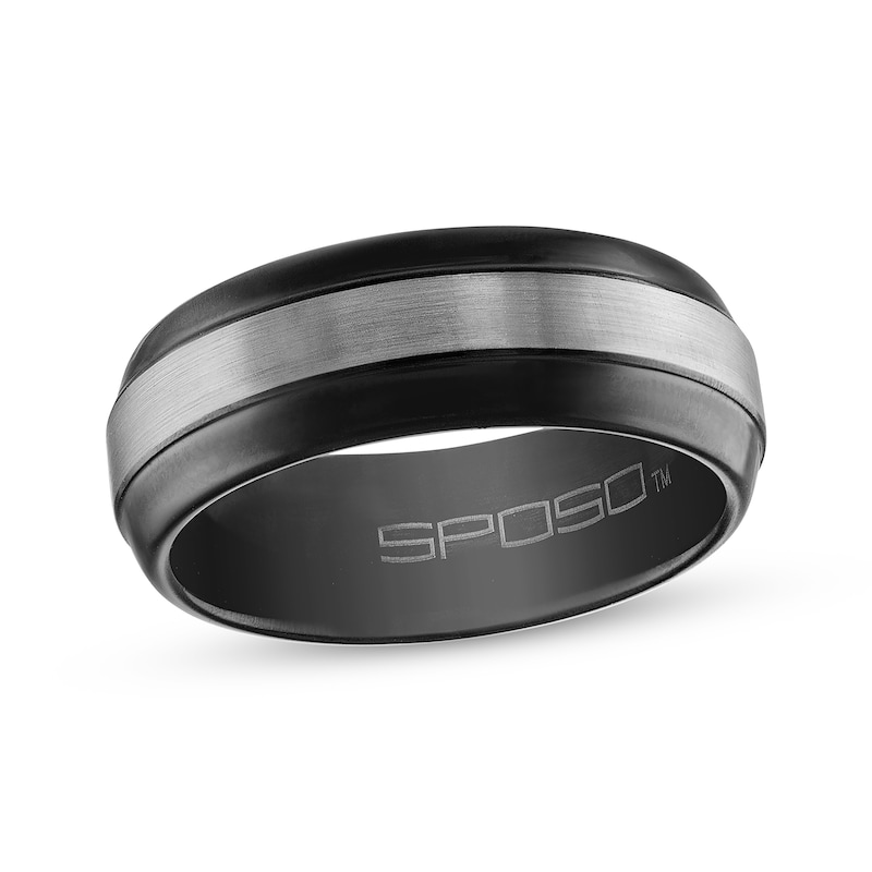 Main Image 1 of Men's Wedding Band Tungsten Carbide with Black Ion Plating 8mm