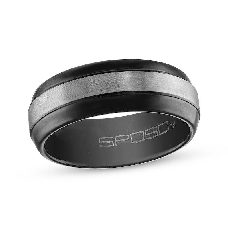 Men's Wedding Band Tungsten Carbide with Black Ion Plating 8mm