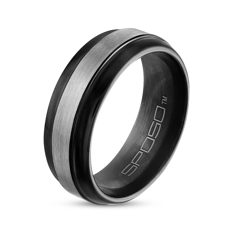 Main Image 2 of Men's Wedding Band Tungsten Carbide with Black Ion Plating 8mm
