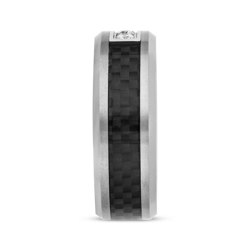 Main Image 2 of Men's Diamond Three-Stone Wedding Band Tungsten Carbide & Carbon Fiber 8mm