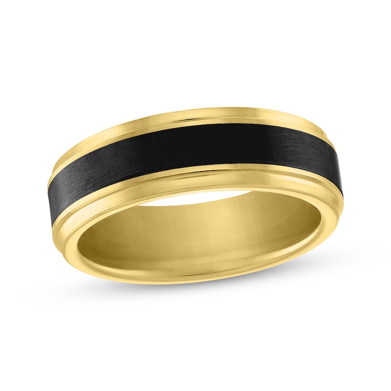 Main Image 1 of Men's Wedding Band Black & Gold Ion-Plated Tungsten Carbide 7mm