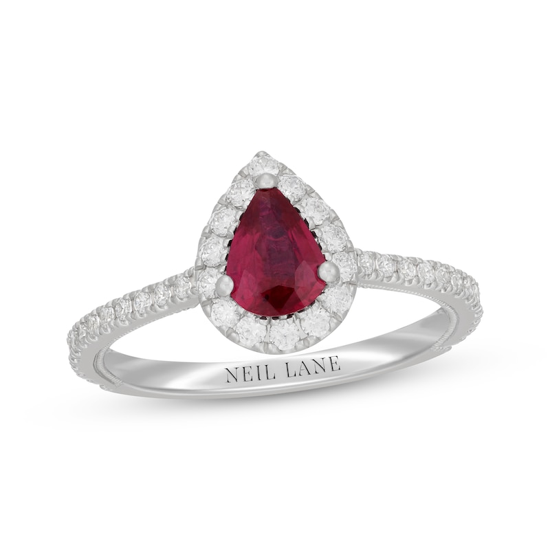 Main Image 1 of Neil Lane Pear-Shaped Natural Ruby & Diamond Engagement Ring 1/2 ct tw 14K White Gold