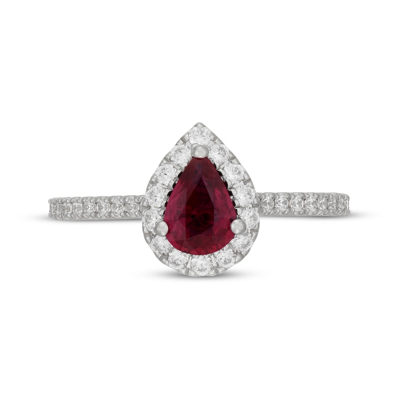 Main Image 3 of Neil Lane Pear-Shaped Natural Ruby & Diamond Engagement Ring 1/2 ct tw 14K White Gold
