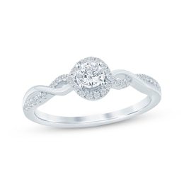 Round-Cut Diamond Halo Engagement Ring 1/4 ct tw 10K White Gold