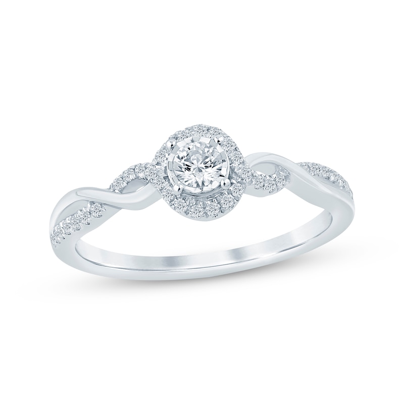 Main Image 1 of Round-Cut Diamond Halo Engagement Ring 1/4 ct tw 10K White Gold
