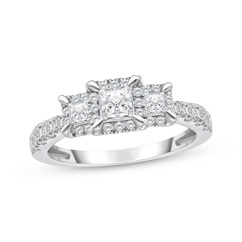 Princess-Cut Diamond Three-Stone Engagement Ring 1 ct tw 10K White Gold |  Kay