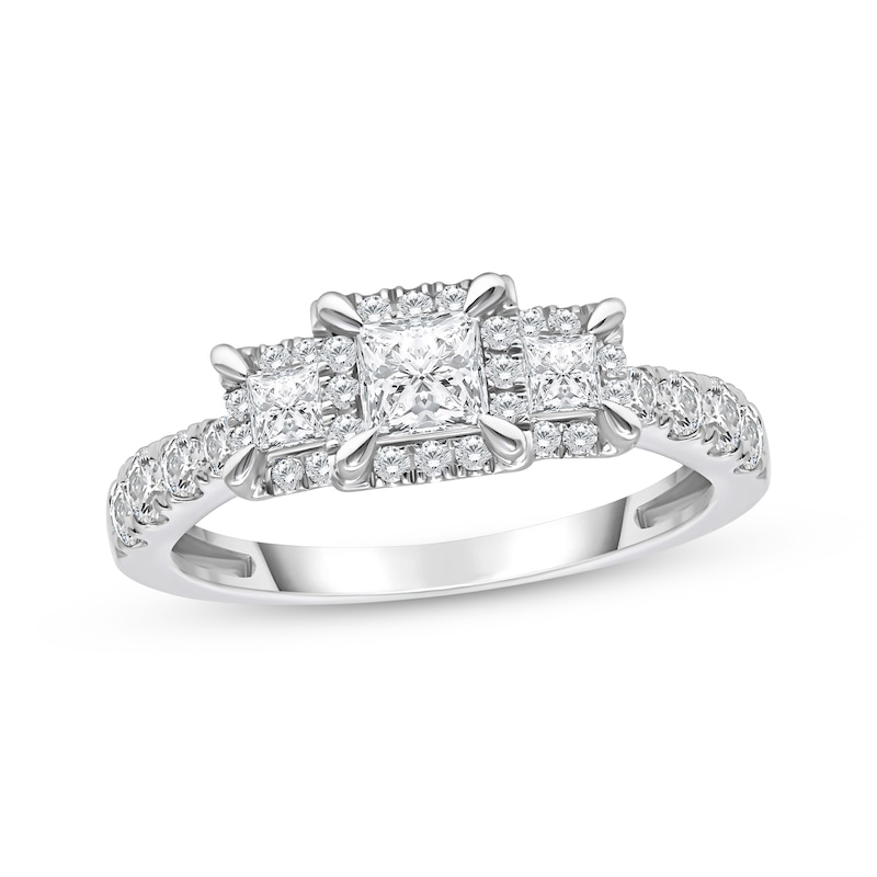 Main Image 1 of Now + Forever Princess-Cut Diamond Three-Stone Engagement Ring 1 ct tw 10K White Gold