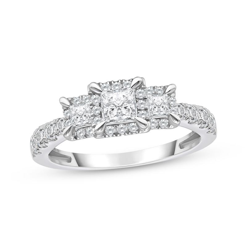 Princess-Cut Diamond Three-Stone Engagement Ring 1 ct tw 10K White Gold