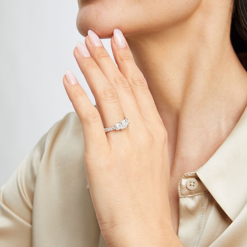 Princess-Cut Diamond Three-Stone Engagement Ring 1 ct tw 10K White Gold