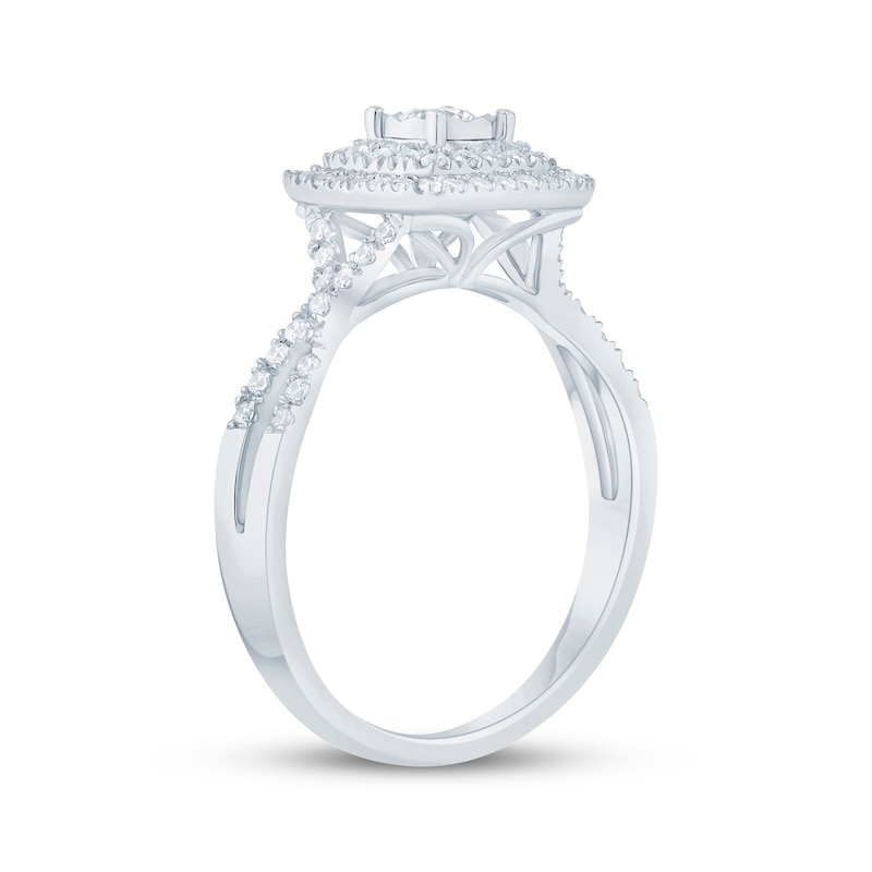 Round-Cut Diamond Double Cushion Frame Engagement Ring 1/2 ct tw 10K White Gold