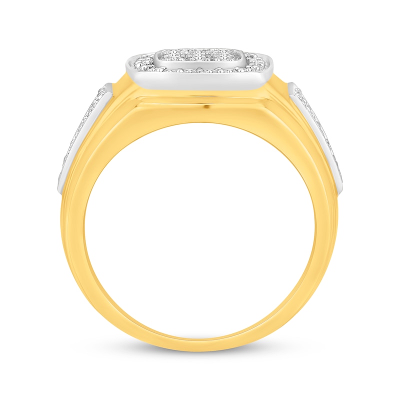 Main Image 3 of Men's Multi-Diamond Center Cushion-Shaped Signet Ring 3/4 ct tw 10K Yellow Gold