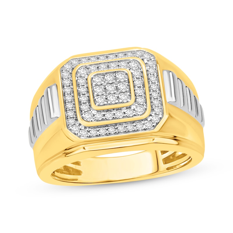 Main Image 1 of Men's Multi-Diamond Center Stepped Octagon Signet Ring 1/2 ct tw 10K Yellow Gold