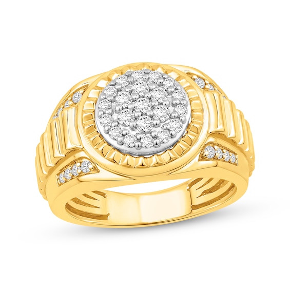 Men's Multi-Diamond Center Stepped Signet Ring 3/4 ct tw 10K Yellow Gold
