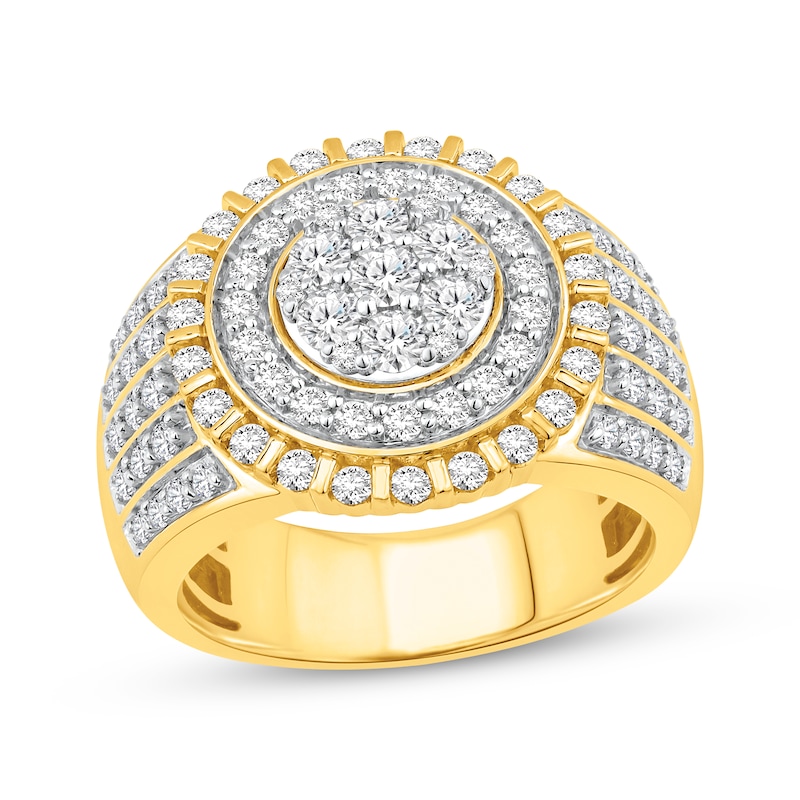 Main Image 1 of Men's Multi-Diamond Center Circle Signet Ring 2 ct tw 10K Yellow Gold