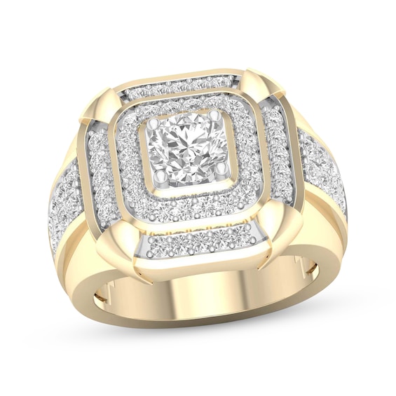 Men's Round-Cut Diamond Cushion-Shaped Ring 2 ct tw 14K Yellow Gold