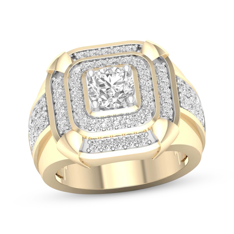 Main Image 1 of Men's Round-Cut Diamond Cushion-Shaped Ring 2 ct tw 14K Yellow Gold Size 10