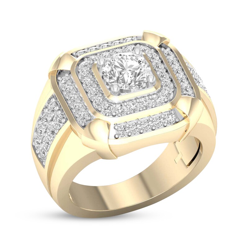 Main Image 2 of Men's Round-Cut Diamond Cushion-Shaped Ring 2 ct tw 14K Yellow Gold Size 10