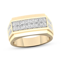 Men's Two-Row Diamond Angled Ring 1 ct tw 14K Yellow Gold Size 10