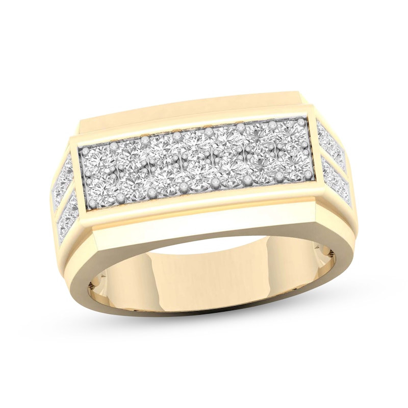 Main Image 1 of Men's Two-Row Diamond Angled Ring 1 ct tw 14K Yellow Gold Size 10