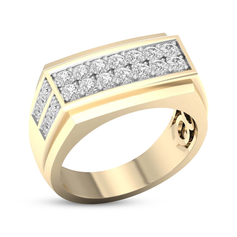 Main Image 2 of Men's Two-Row Diamond Angled Ring 1 ct tw 14K Yellow Gold Size 10