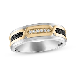 Now + Forever Men's Black & White Round-Cut Diamond Wedding Band 1/6 ct tw 10K Two-Tone Gold