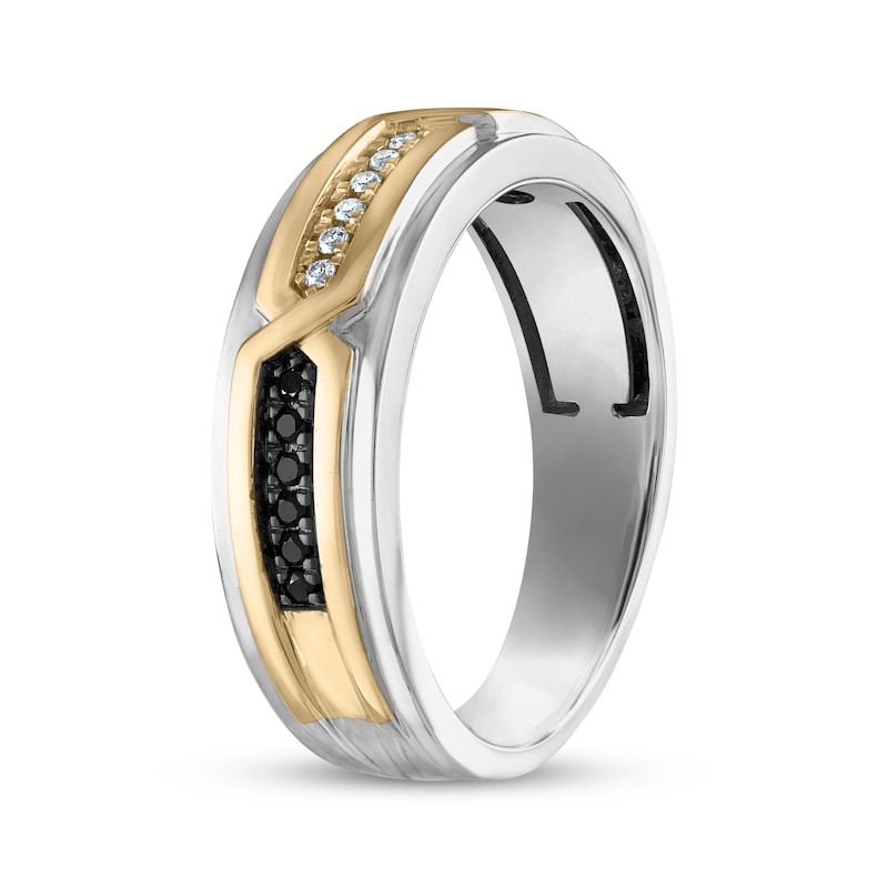 Main Image 2 of Now + Forever Men's Black & White Round-Cut Diamond Wedding Band 1/6 ct tw 10K Two-Tone Gold