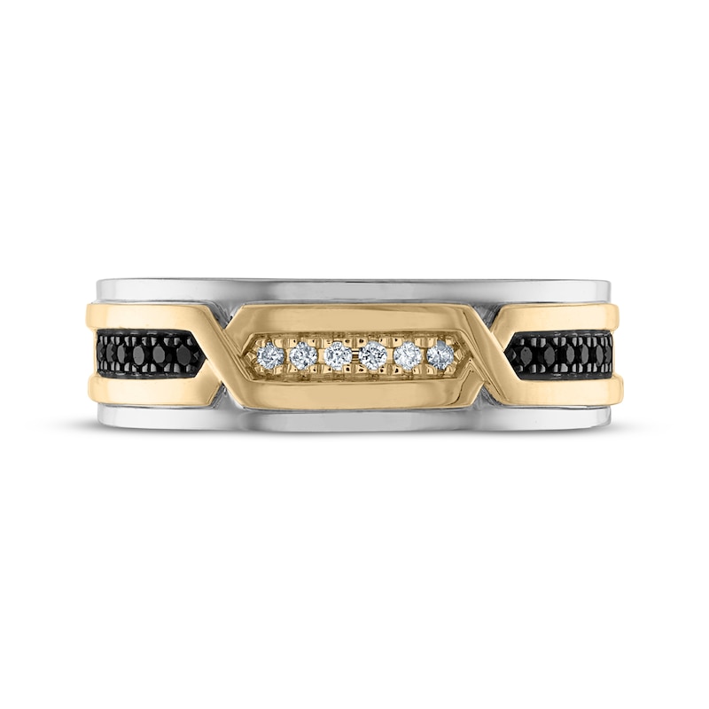 Main Image 3 of Now + Forever Men's Black & White Round-Cut Diamond Wedding Band 1/6 ct tw 10K Two-Tone Gold