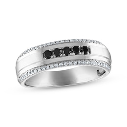 Now + Forever Men's Black & White Round-Cut Diamond Wedding Band 3/8 ct tw 10K White Gold
