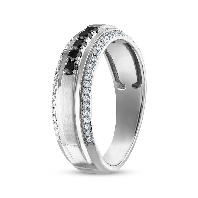 Main Image 2 of Now + Forever Men's Black & White Round-Cut Diamond Wedding Band 3/8 ct tw 10K White Gold